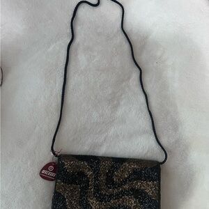 Walborg Black and Gold Crossbody Bag with Sparkly Finish